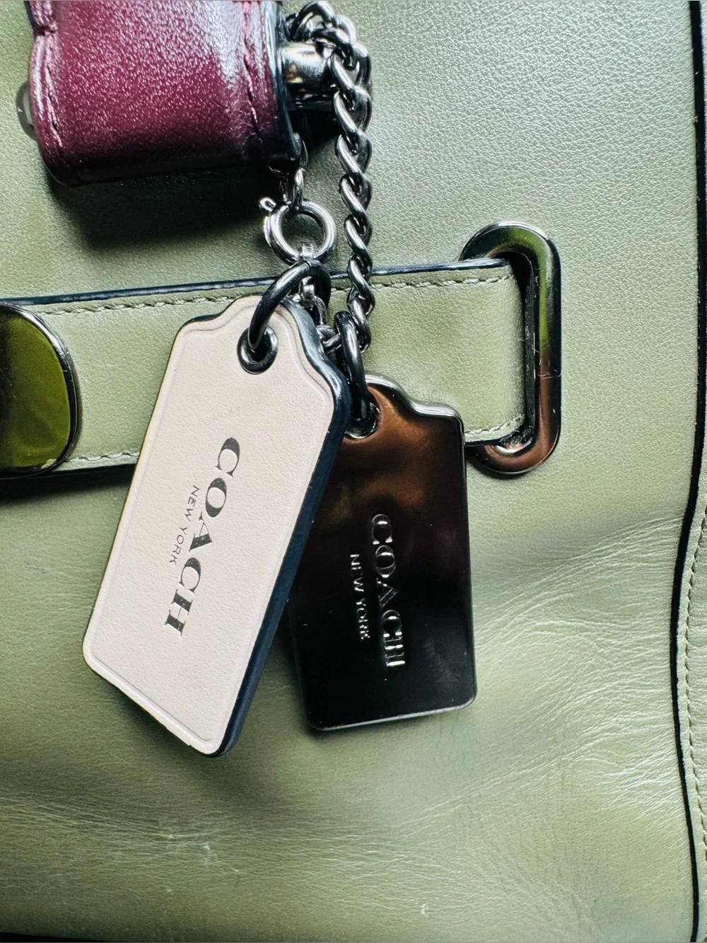 Coach Swagger  Colorblock Leather Satchel in Olive/Blush